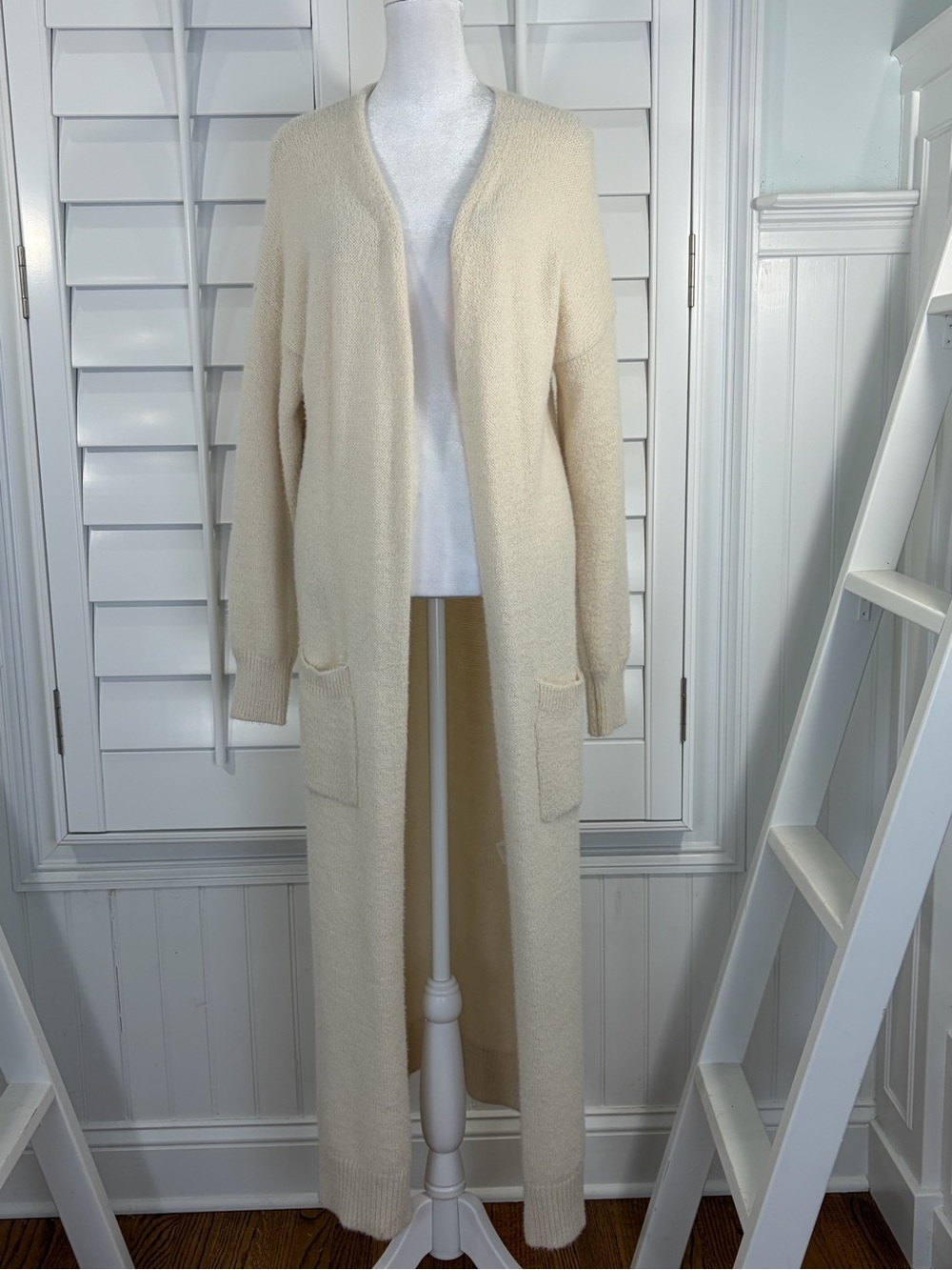 Jessica Simpson Open-Front Longline Duster Cardigan Cream (M)